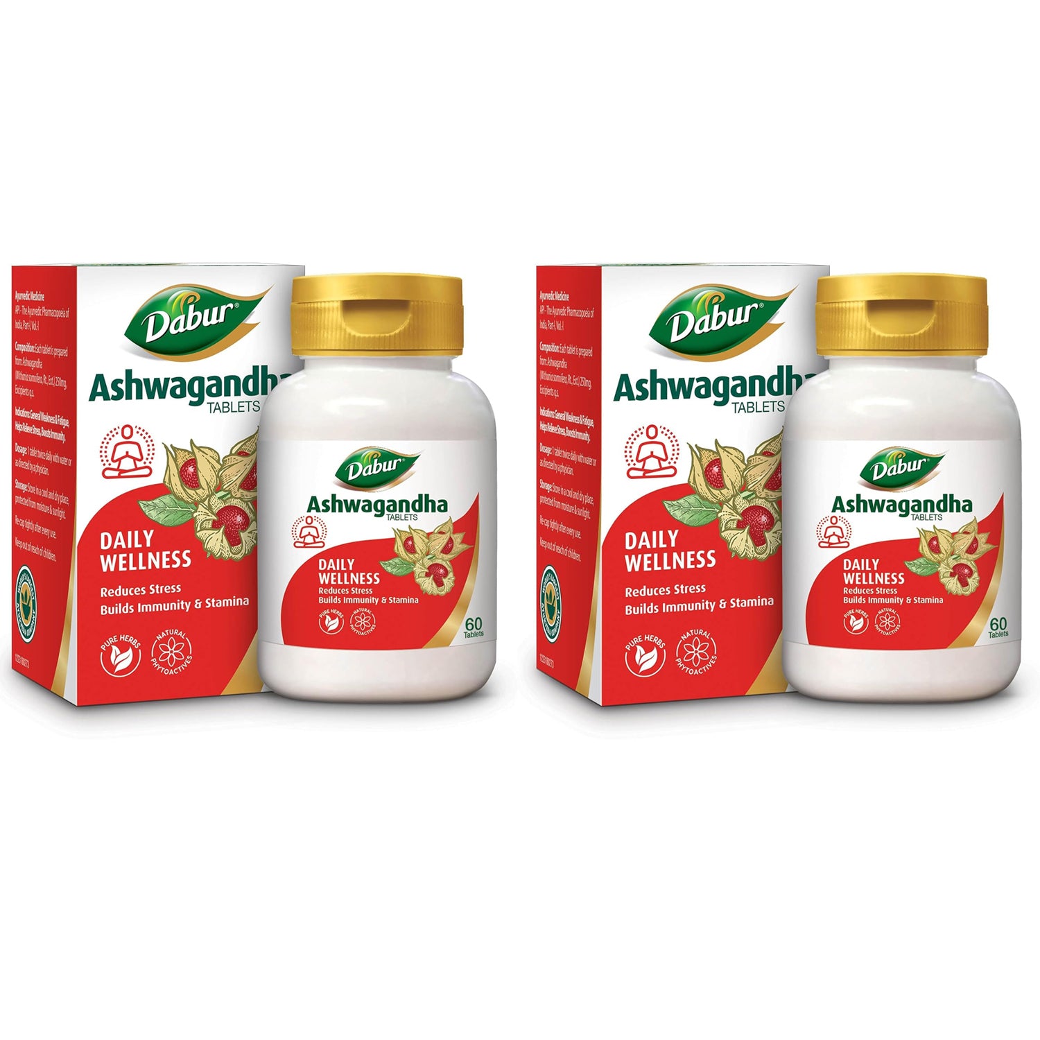 Dabur Ashwagandha Tablets - 60 tabs | General Wellness Tablets | Stress Relief | Rich in Antioxidants | Immunity Booster | Rich in Antioxidants | Rejuvenates Body (Pack of 2)