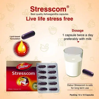 Dabur Stresscom Ashwagandha - 120 Caps (10 Caps X 12 Strips)