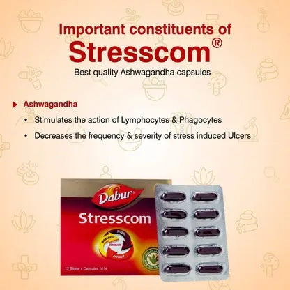 Dabur Stresscom Ashwagandha - 120 Caps (10 Caps X 12 Strips)